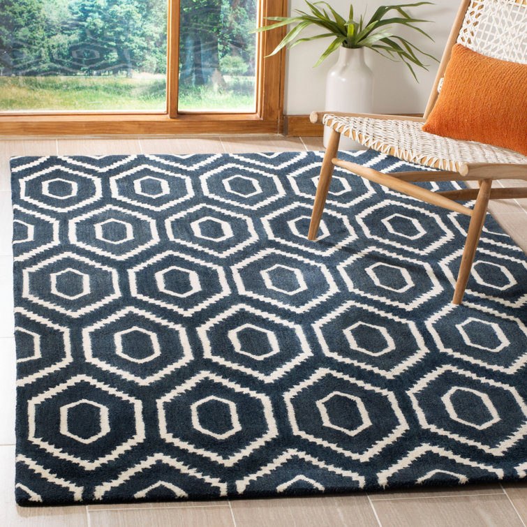Wrought Studio Forsberg HandTufted Wool Navy/Ivory Area Rug Wayfair